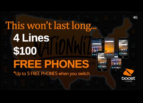 Cell Phone Plans- 4 Lines for $100 and 5 FREE PHONES!